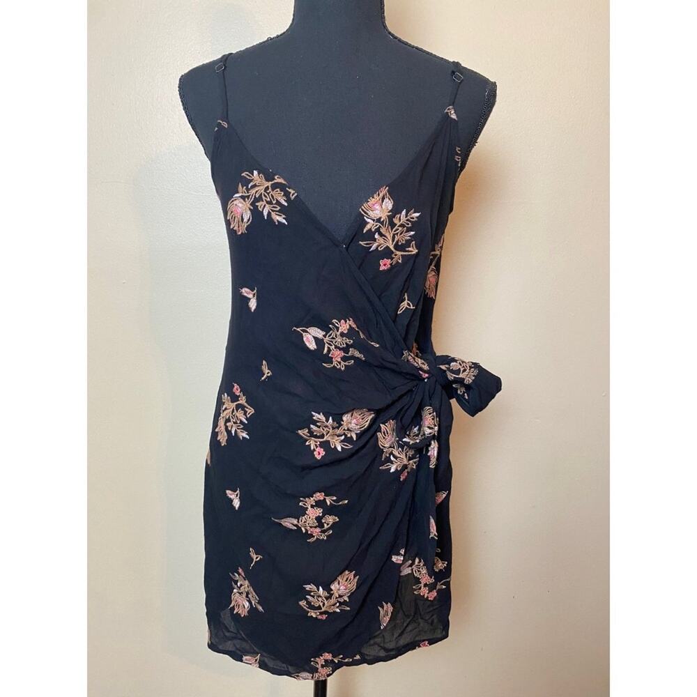 lush black floral wrap dress small black flowers tank top mini